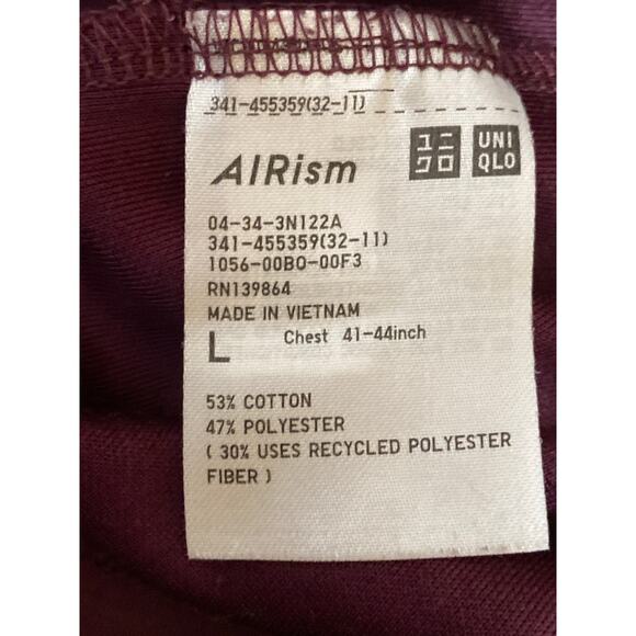 Uniqlo Airism Womens Burgandy Short Sleeve Crew Neck Basic Tee T-Shirt Top Sz L - Picture 4 of 4